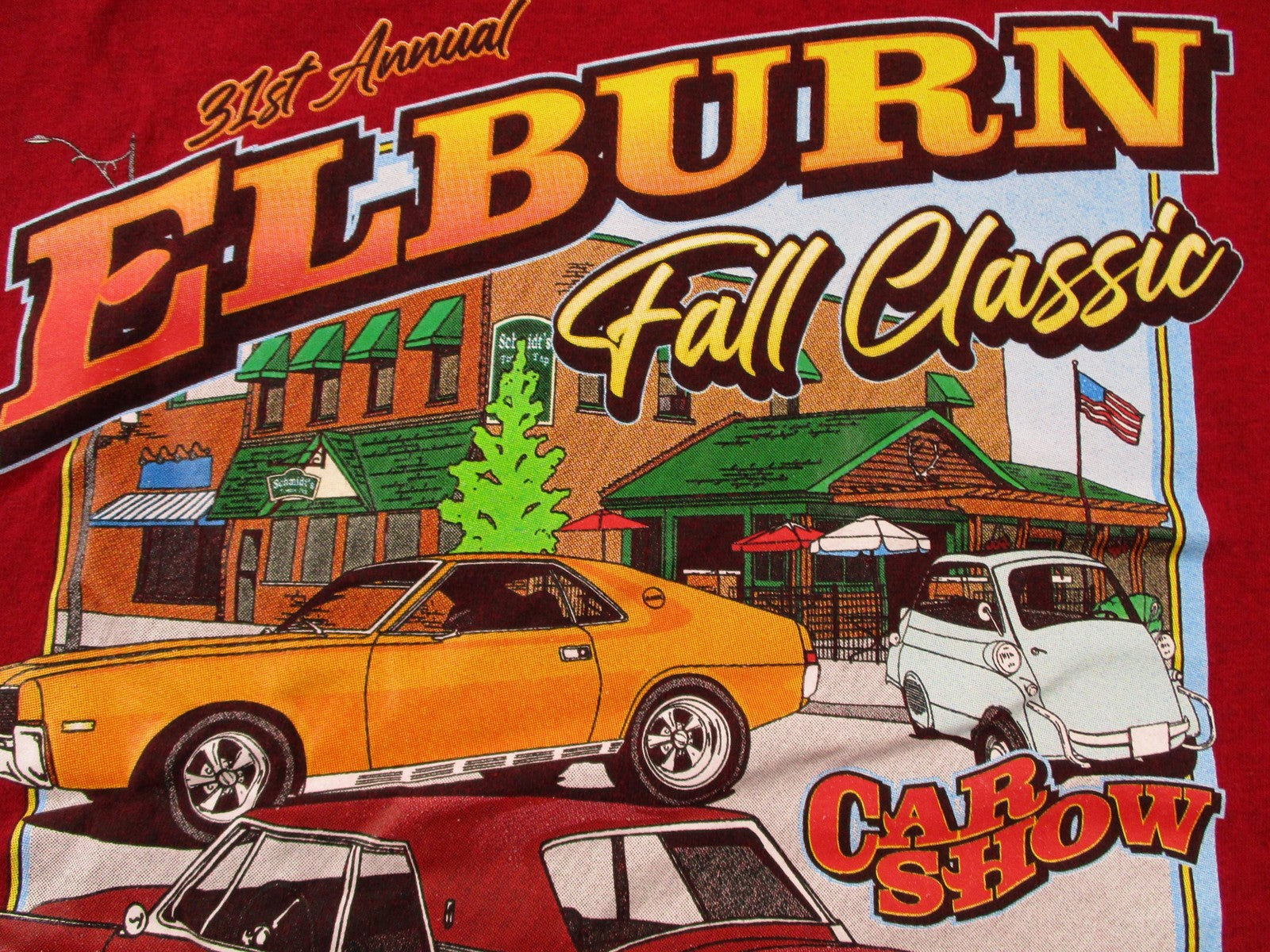 Elburn Fall Classic Car Show Shirt Mens XL Red Lions Club 2024 Tee Illinois11