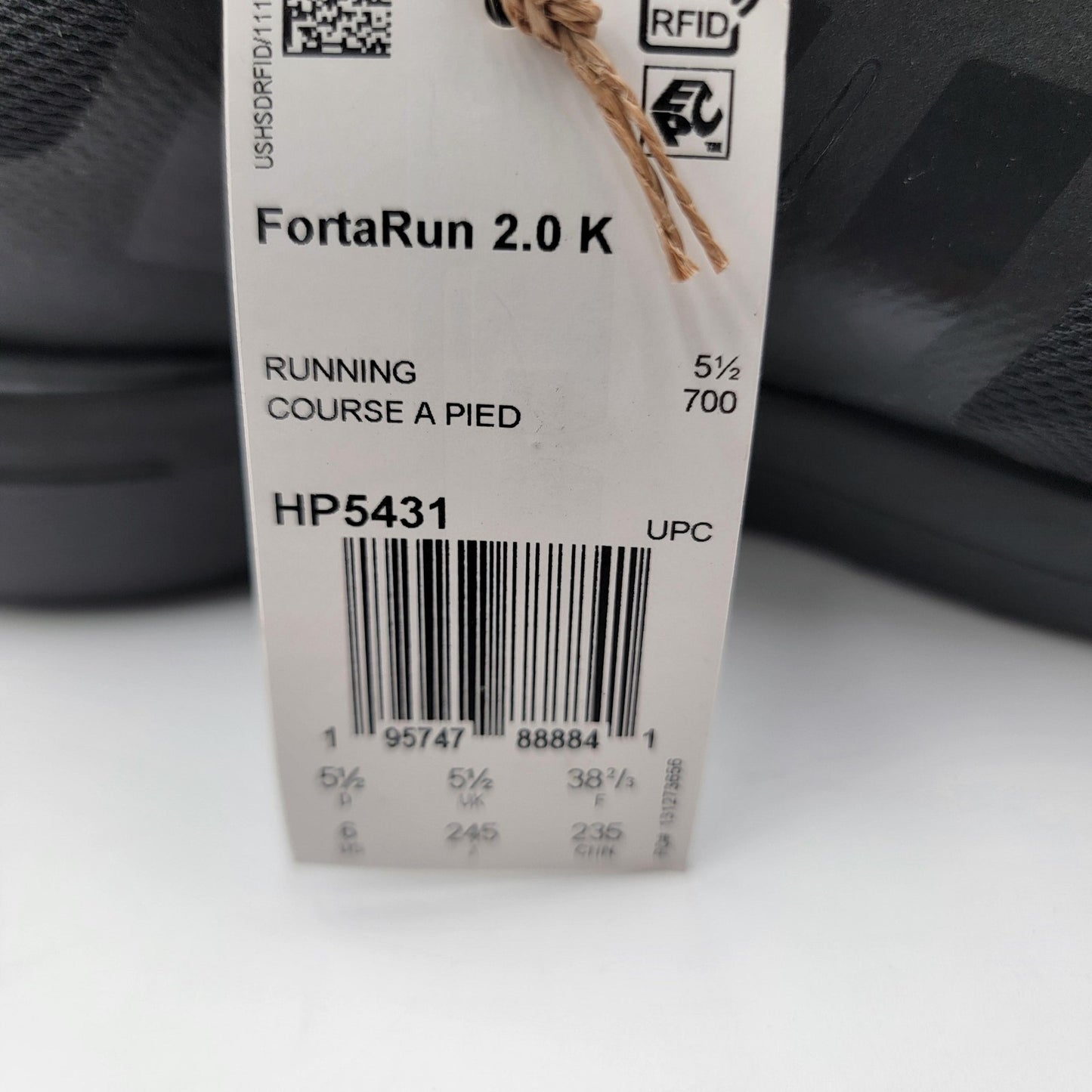 Adidas FortaRun 2.0 J 'Black Carbon' Mens Size 6 Running Cloudfoam HP5431