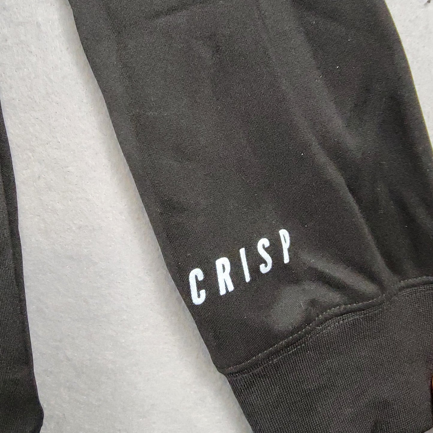 CRISP Black Performance Hoodie Large Stretch Pullover Minor Flaw Polyblend
