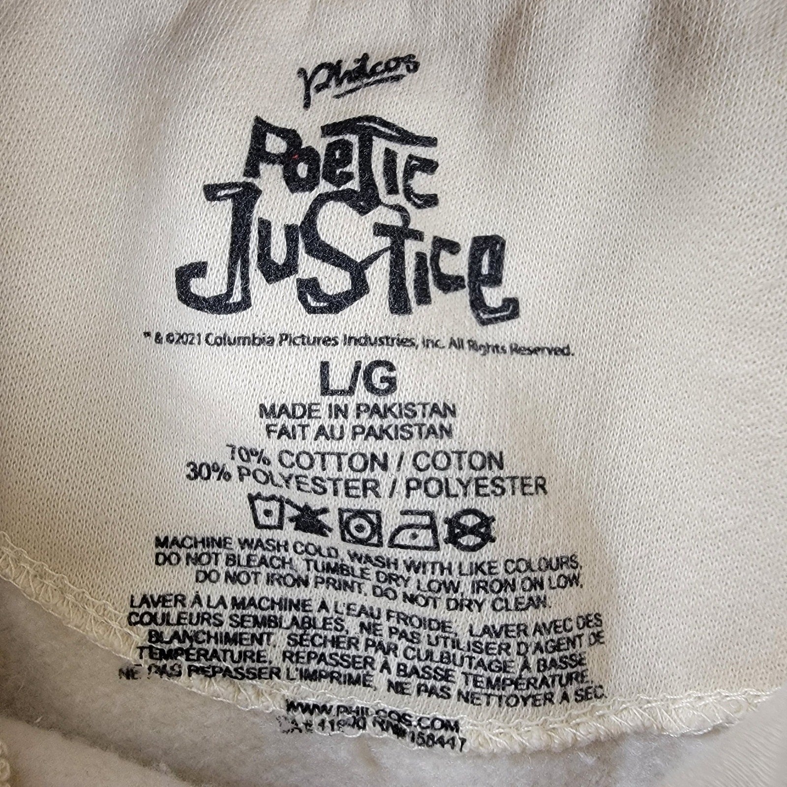 Tupac Poetic Justice Hoodie Cream Mens Sz L