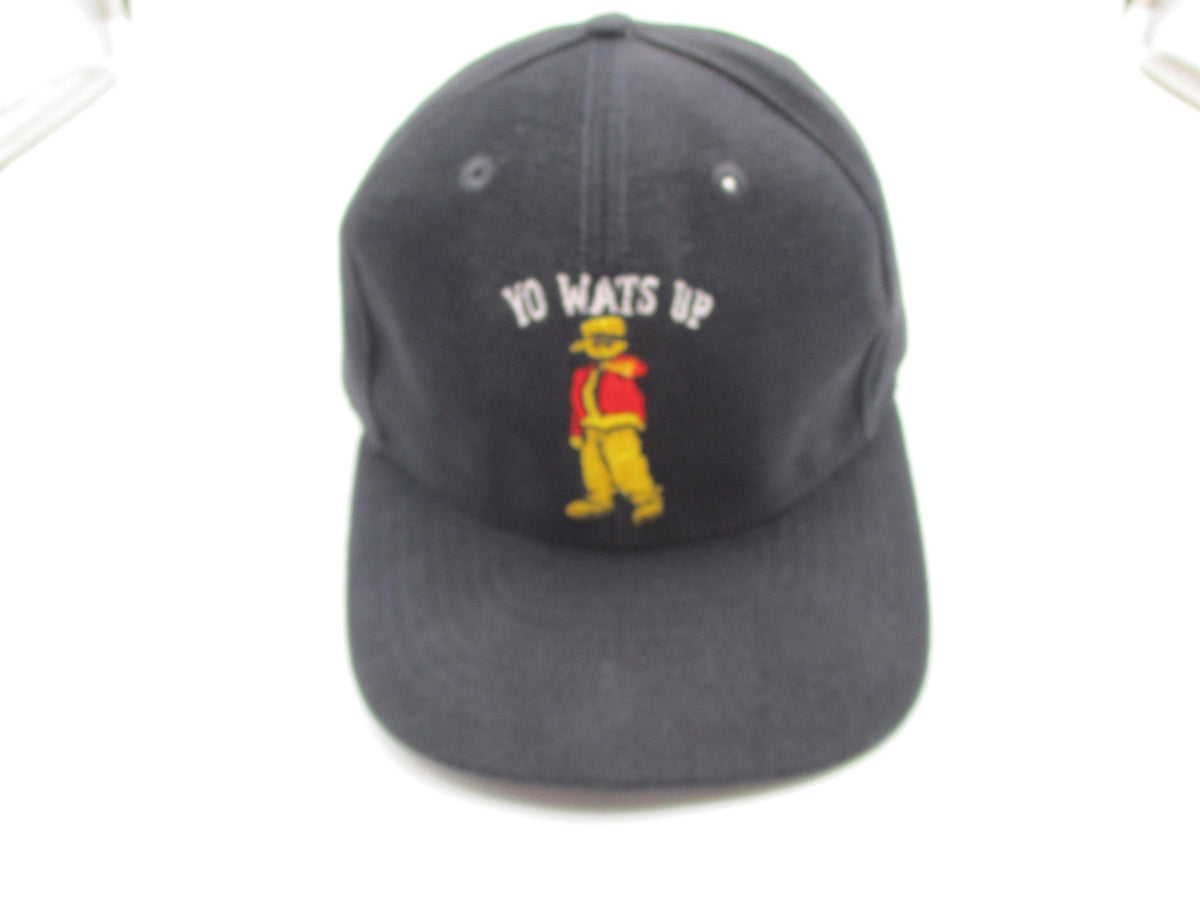 Yo Lid Hat Cap Snap Back Mens One Size Black Yo Wats Up Cartoon Embroidered2