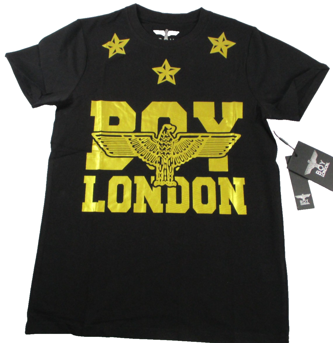 BOY London Shirt Mens Small Black Gold Eagle Logo Graphic Tee Streetwear 13090
