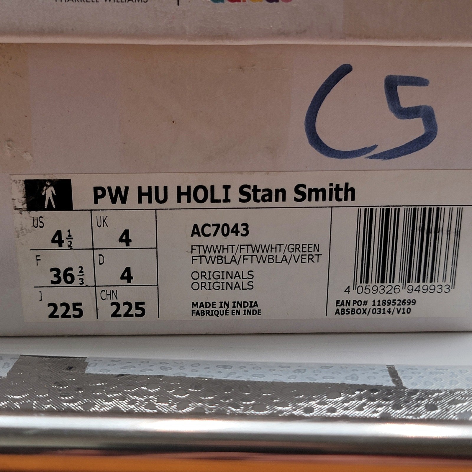 Adidas Pharrell x Hu Holi x Stan Smith 'Green' Sz 4.5M/6W10