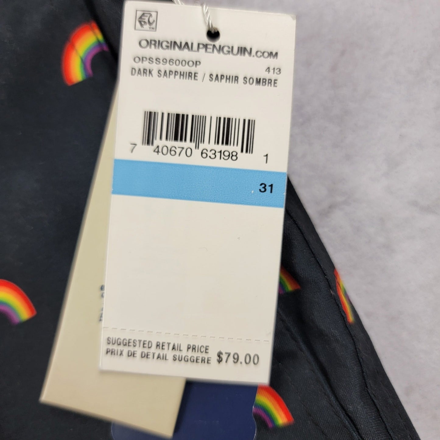 Original Penguin Pride Swim Trunks Men’s Size 31 Rainbow Print Dk Sapphire NWT5