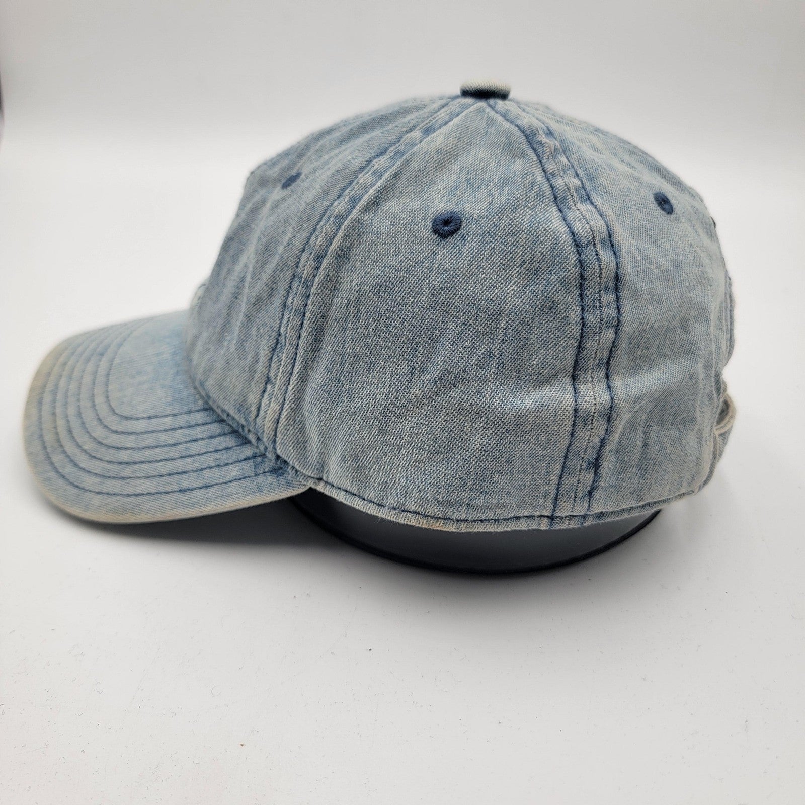 Adidas Hat Strap Back Denim Blue Trefoil Embroidered Mens Distressed Dad Cap1