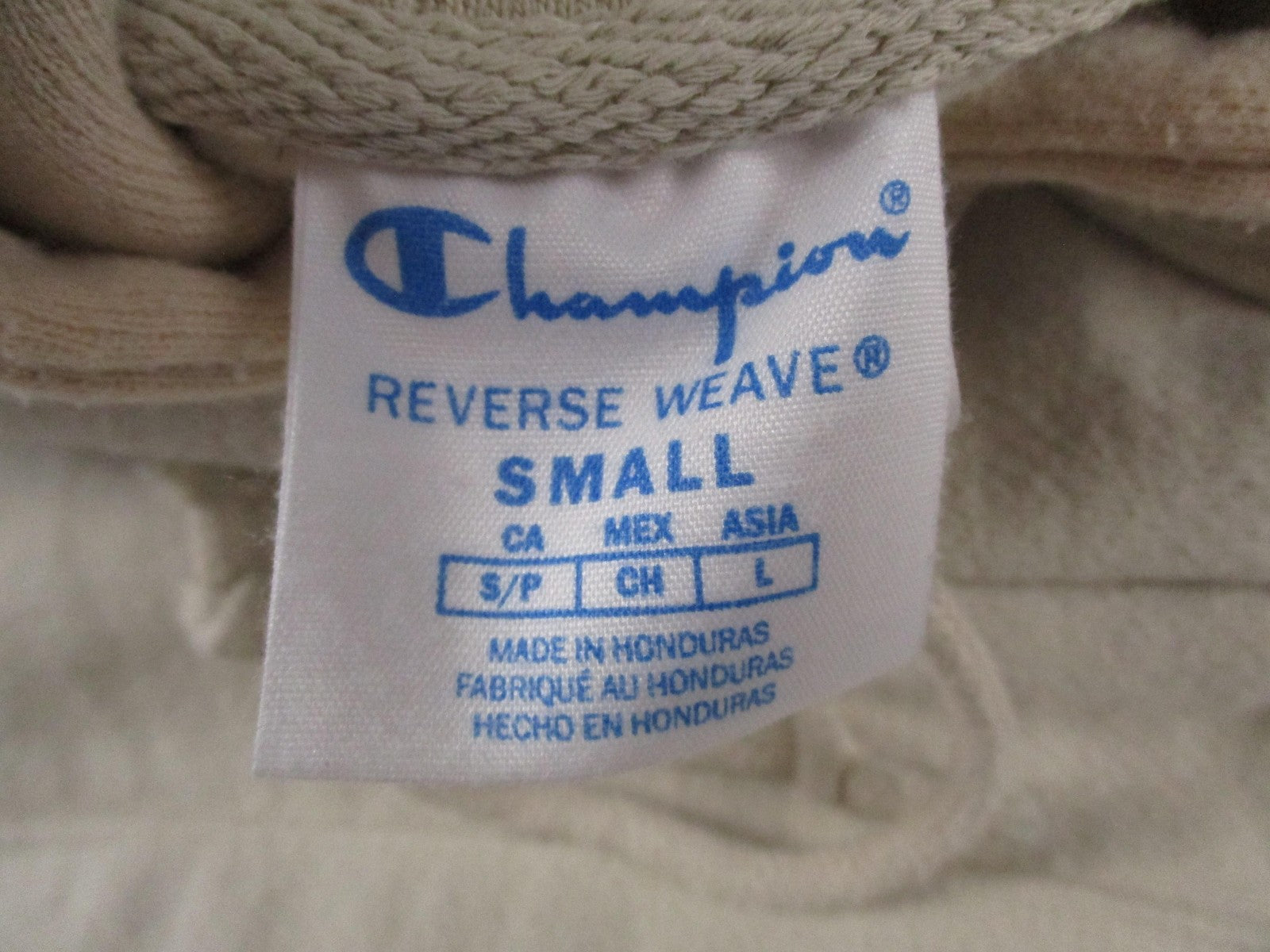 Vintage Champion Reverse Weave Hoodie Mens Small Beige Pullover Sweatshirt Logo4