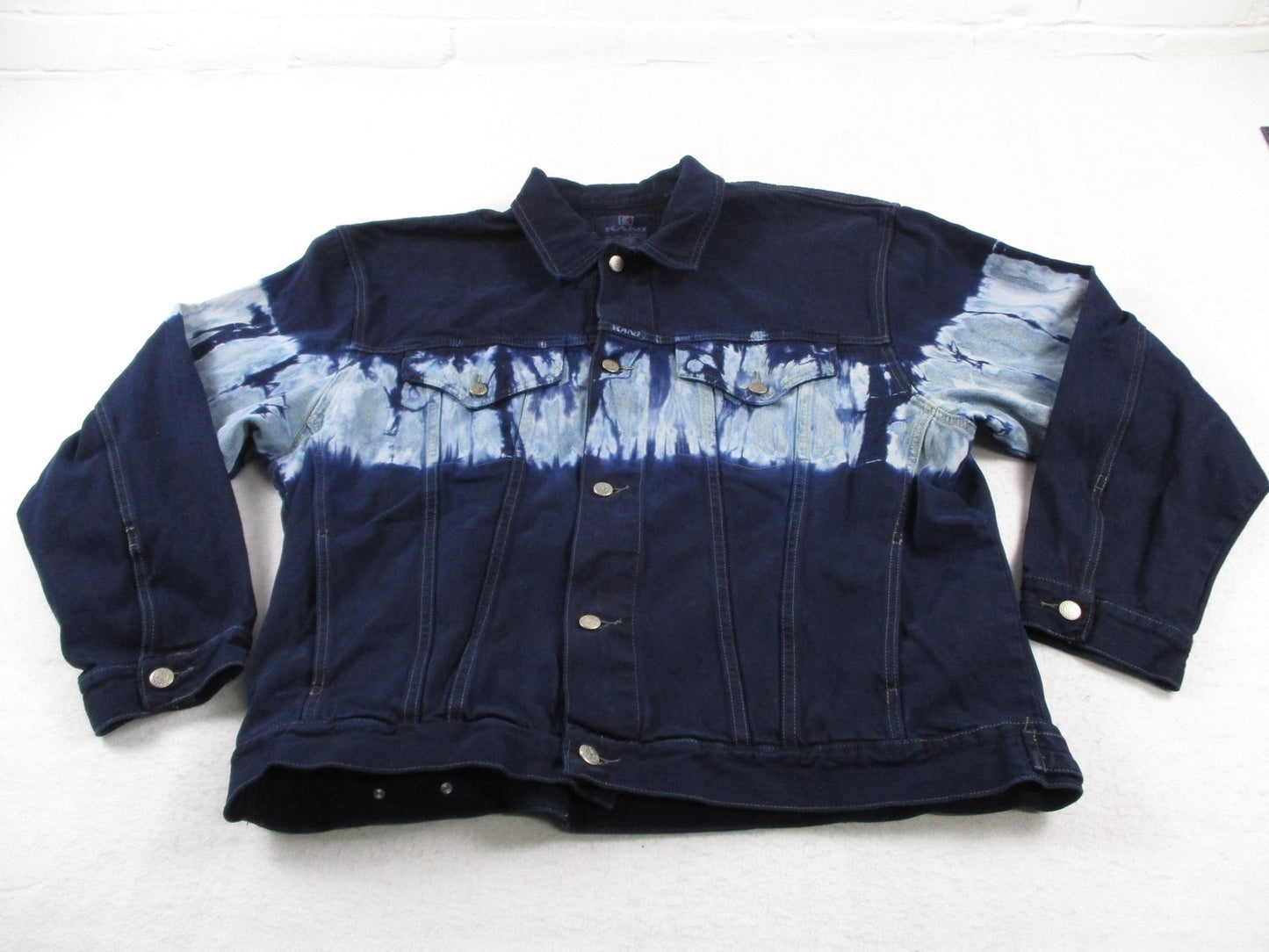 Vintage Karl Kani Jeans Jacket Mens 2XL Blue Tie Dye Denim 90s Hip Hop Varsity0