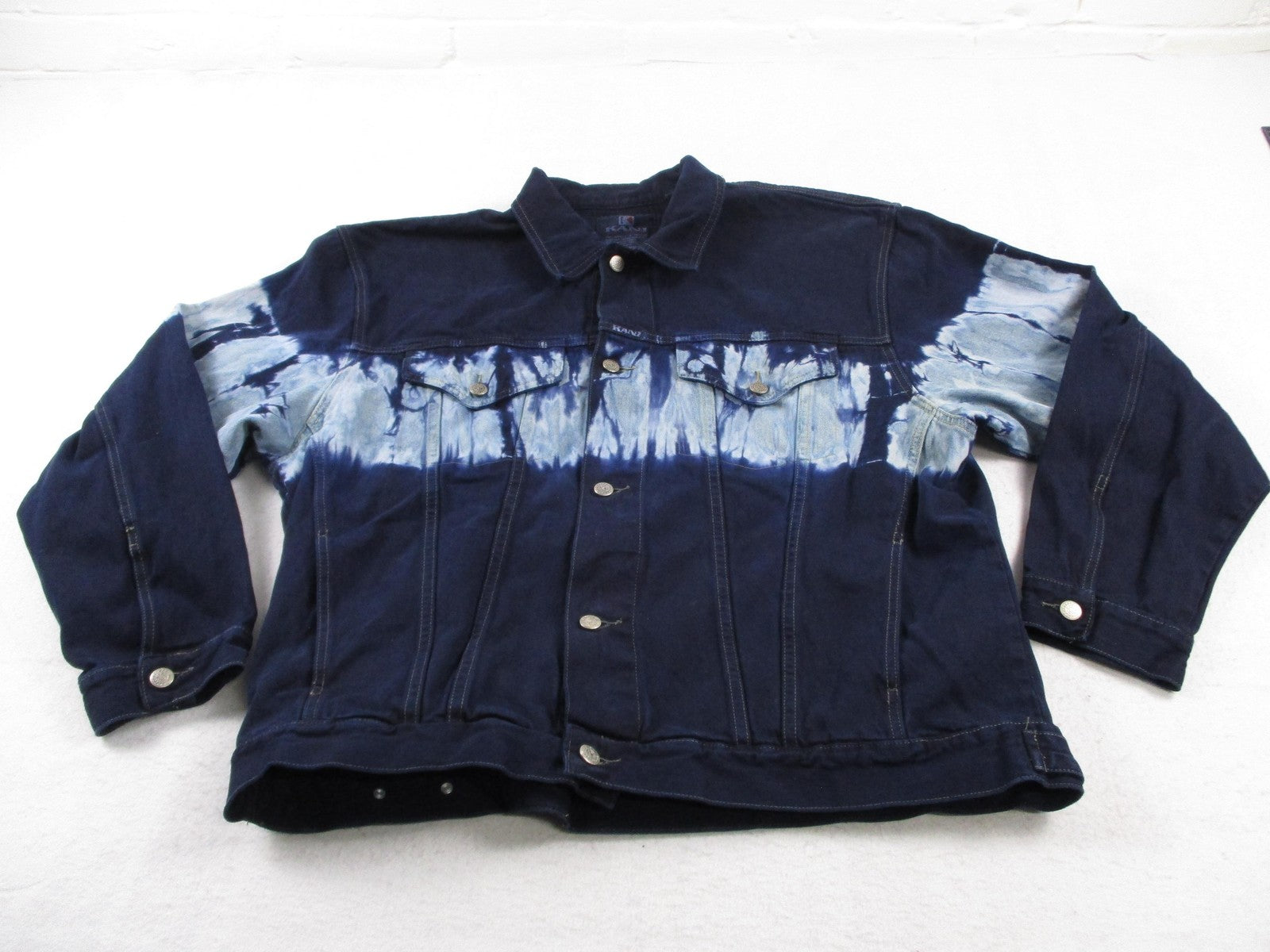 Vintage Karl Kani Jeans Jacket Mens 2XL Blue Tie Dye Denim 90s Hip Hop Varsity0