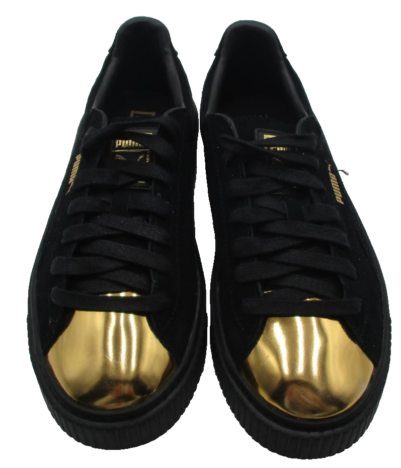 Puma Basket Platform Metallic Shoes Womens Size 8.5 Black Gold Toe 36222202 1R85