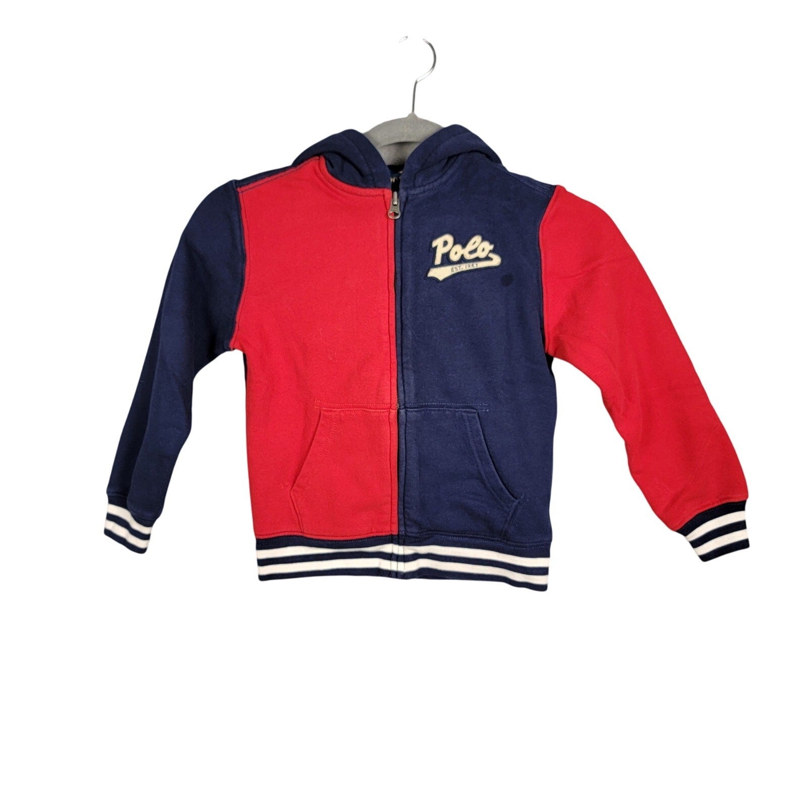 Polo Ralph Lauren Kids Zip Hoodie Size 6 Red Navy 67 Varsity Jacket Style