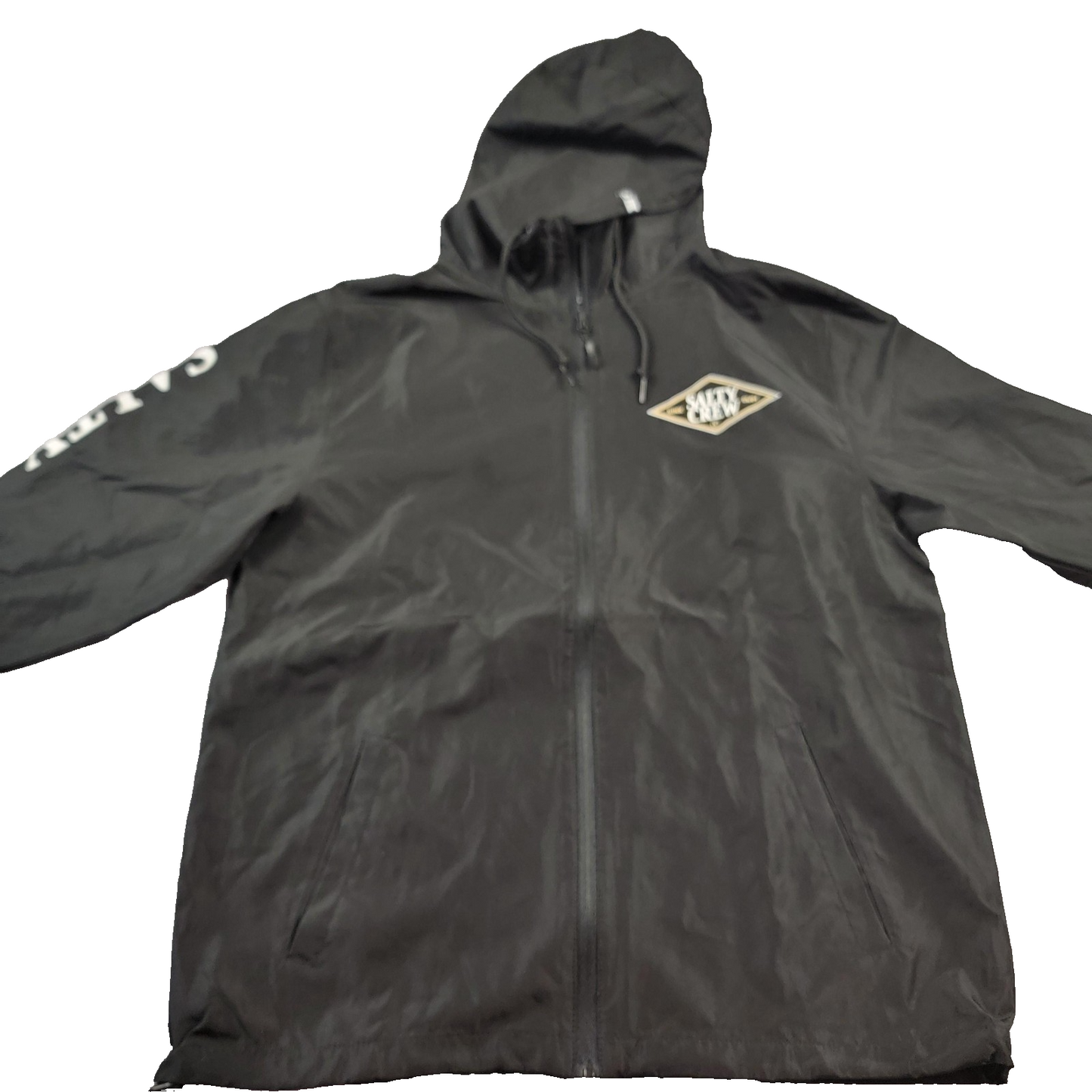 Salty Crew Jacket Unisex Medium Black Windbreaker Hooded Full Zip Swim Surf Logo0