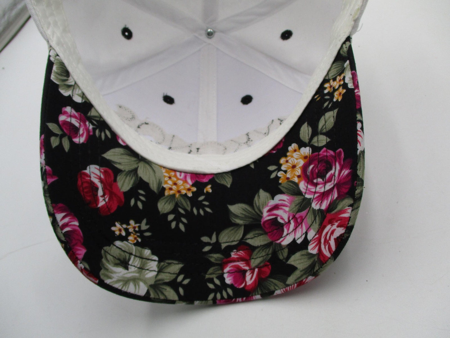 Mykonos Hat Cap Strap Back Mens One Size Floral Brim White Twill Karfil Greece9