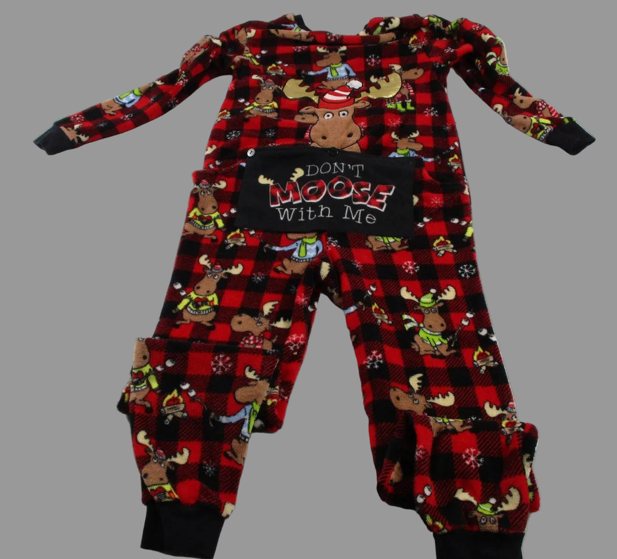 Secret Treasures Pajamas Kids 8-10 Red Plaid Moose Fleece One Piece Zip13