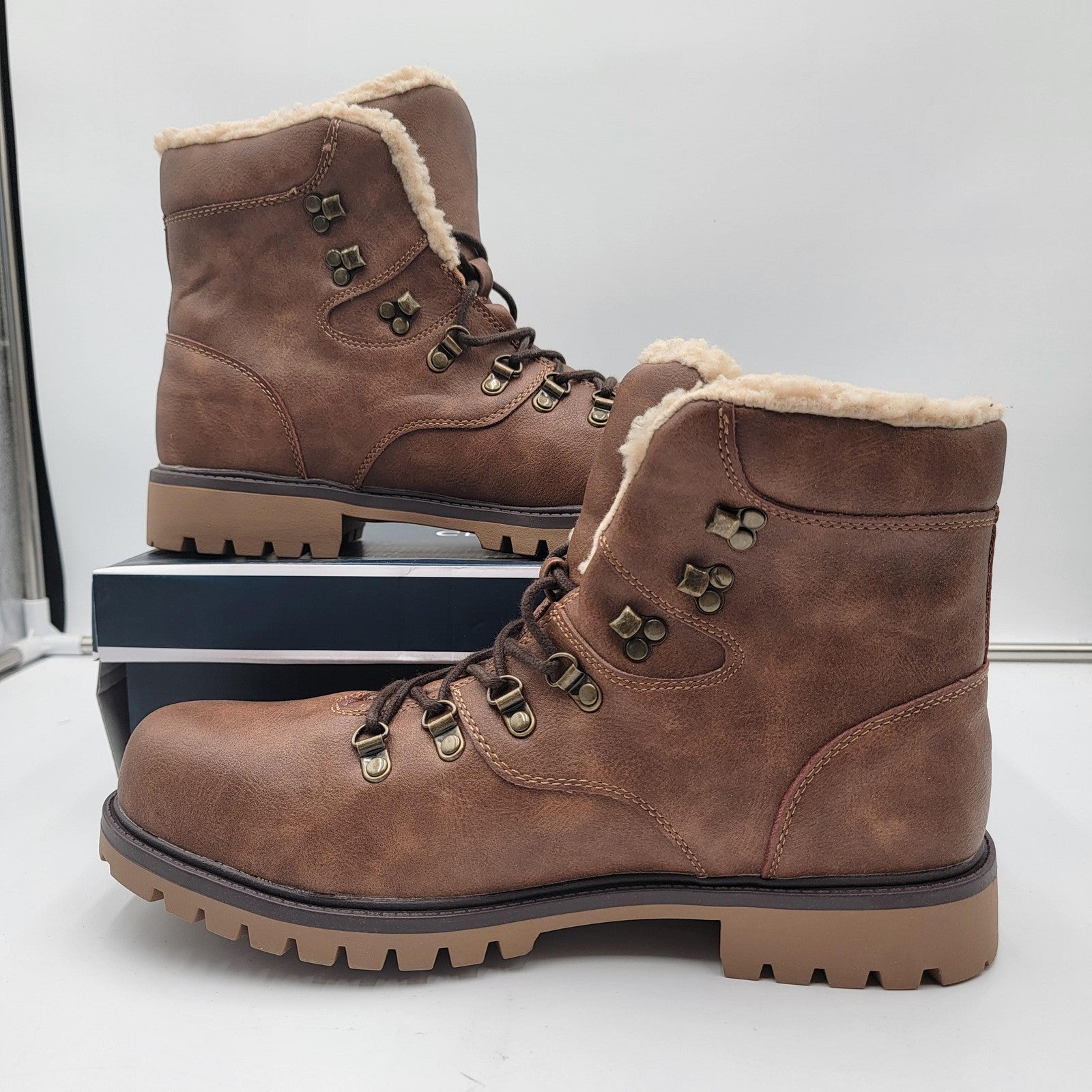 Club Room Boots Mens Size 12 Brown Faux Shearling Lined Kylerr Hiking Outdoor1