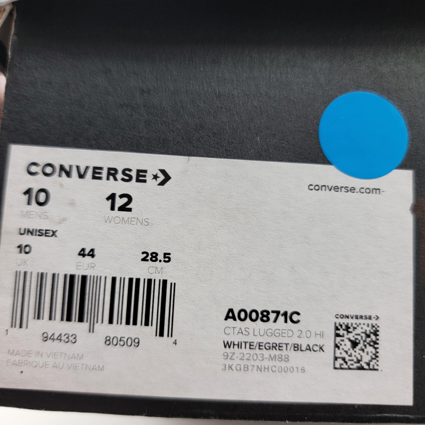 Converse CTAS Lugged 2.0 Hi Shoes Mens Size 10 White Egret Black Platform Chunky8