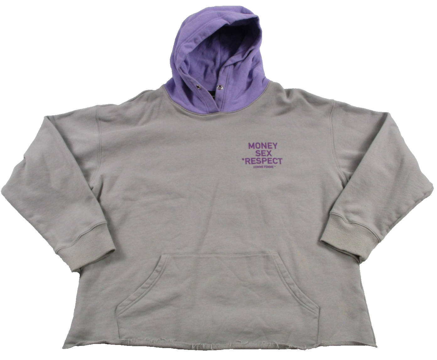 Homme + Femme Hoodie Mens Large Gray Fleece Sweatshirt Money Sex Respect 16590