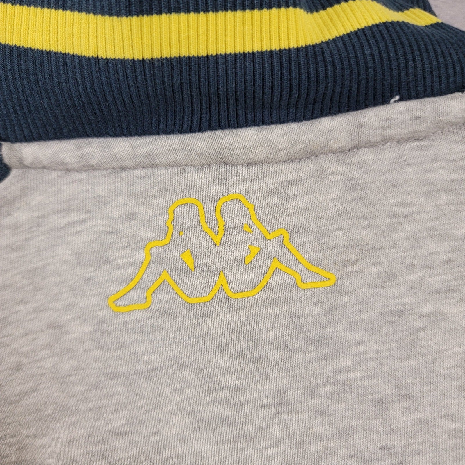 Kappa Men’s Varsity Jacket Gray Navy Yellow Trim Full Snap Front Size XL