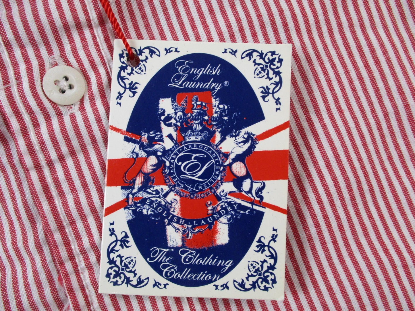 English Laundry Shirt Mens 2XL Red Striped Long Sleeve Embroidered ELW810 15596