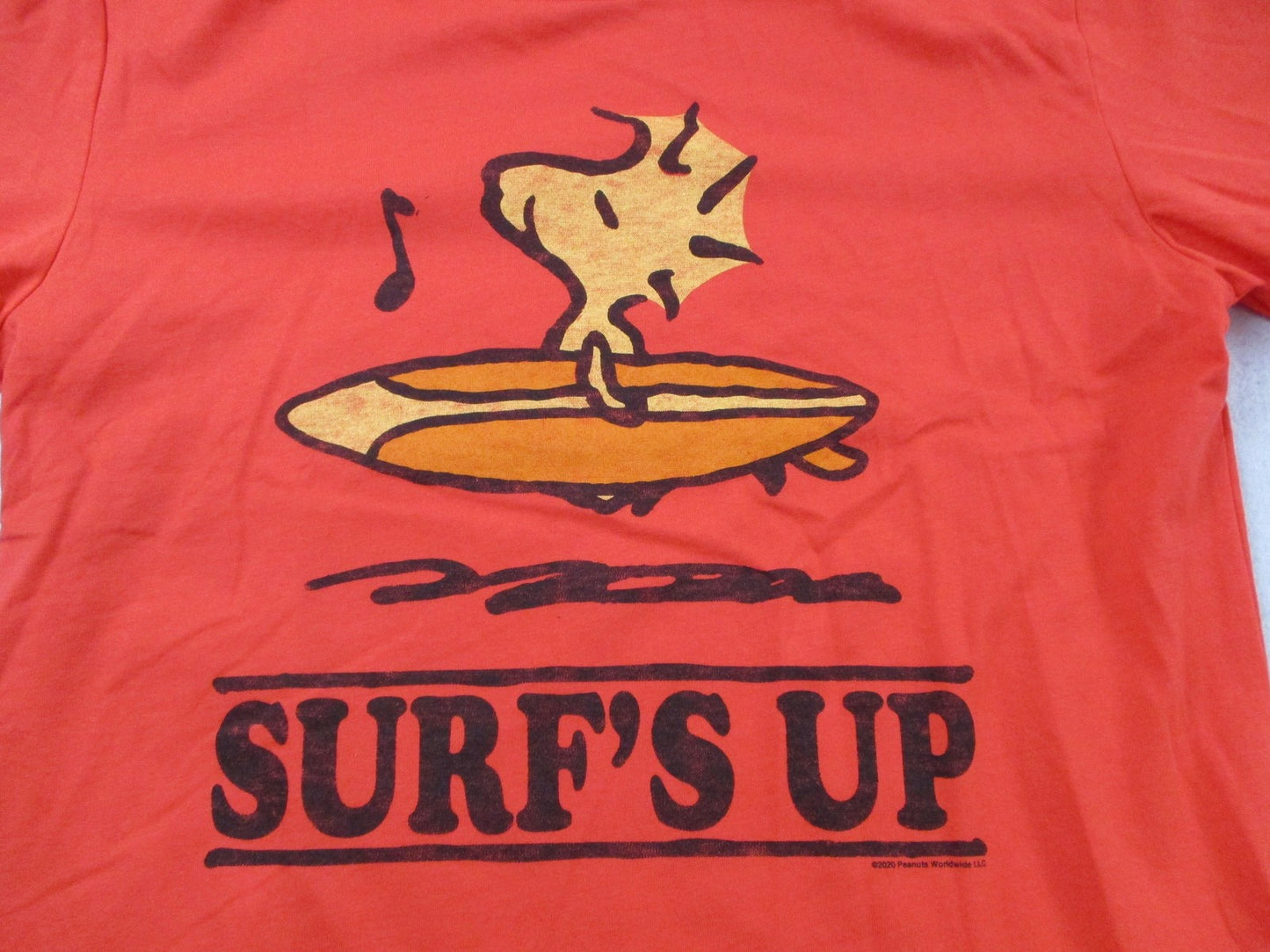 Gap Peanuts Woodstock Surf's Up Shirt Mens Small Orange Graphic Tee Surfing 13582