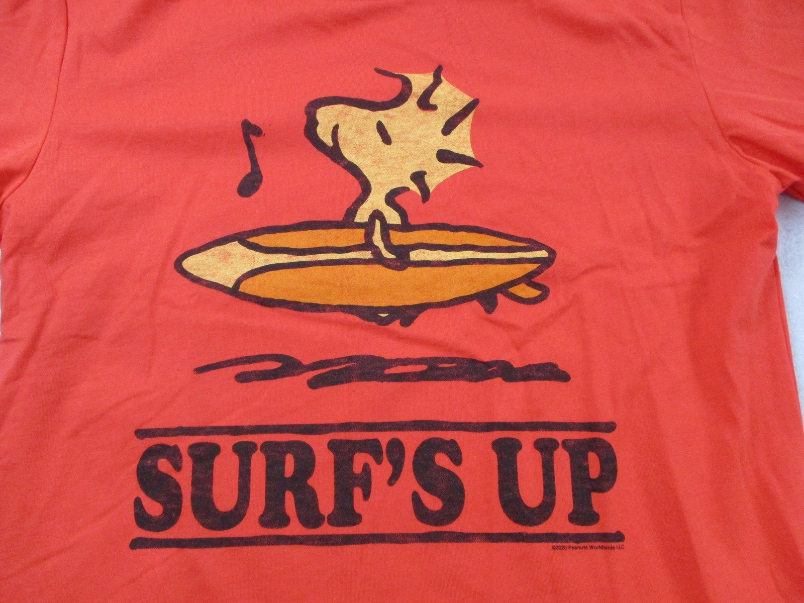 Gap Peanuts Woodstock Surf's Up Shirt Mens Small Orange Graphic Tee Surfing 13582