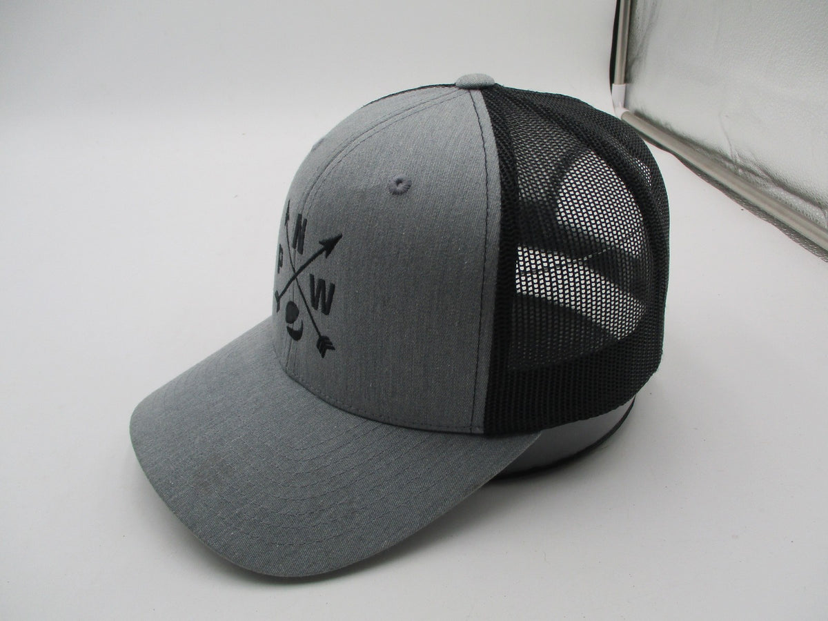 PNW Yupoong Hat Cap Snap Back Mens One Size Gray Black Trucker Mesh Embroidered3