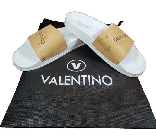 Valentino by Mario Valentino Logo Leather Slide Sandal Men Sz 9 EU 42 Tan0
