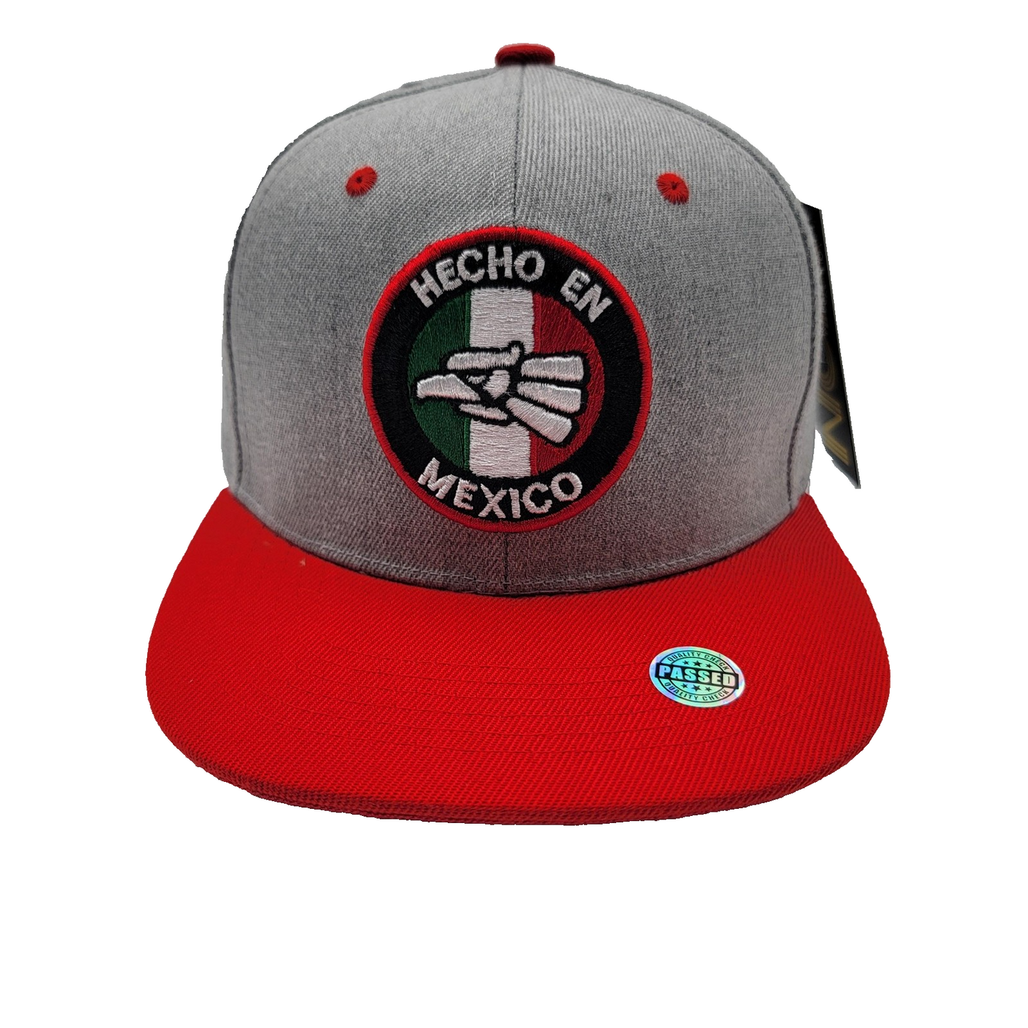 Hecho en Mexico Hat Cap Snap Back Gray Red Embroidered Patch Mens Mexican Pride0