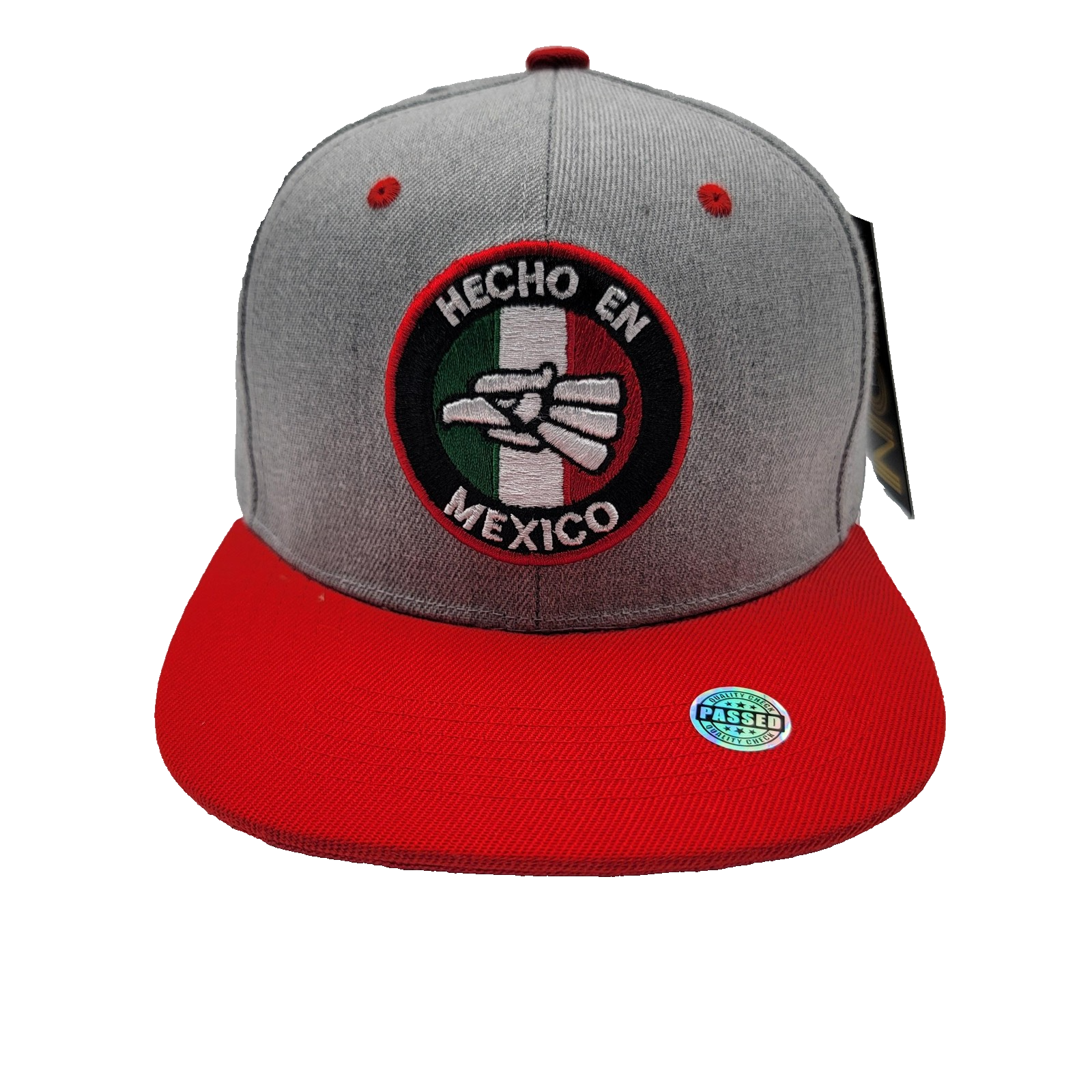 Hecho en Mexico Hat Cap Snap Back Gray Red Embroidered Patch Mens Mexican Pride0