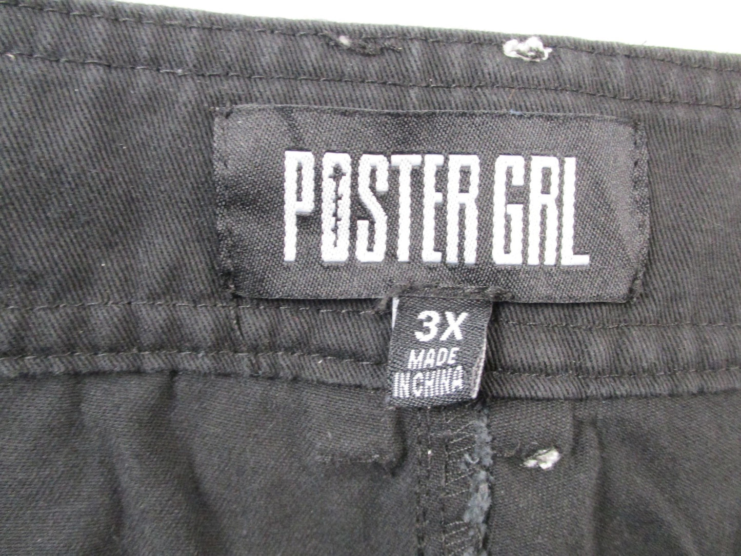 Poster Grl Pants Womens 3X Black Capri Wide Leg Cargo Zip Pockets Twill 14304