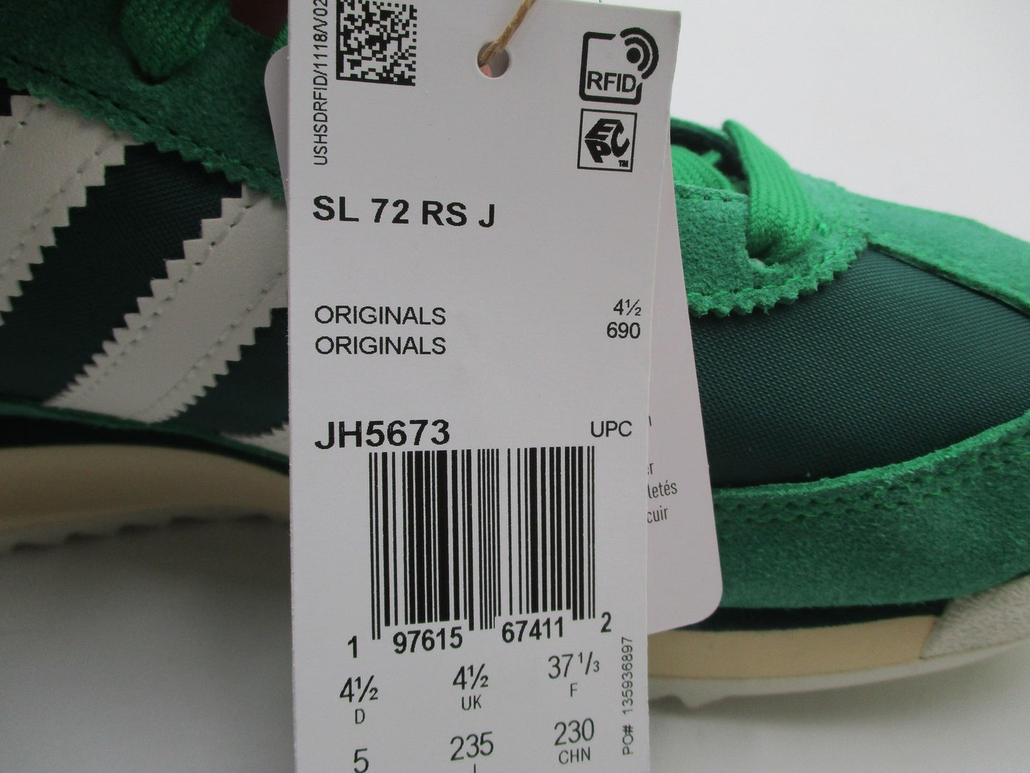 Adidas SL 72 RS J Shoes Youth Size 5 Green Running Sneakers Originals JH56739