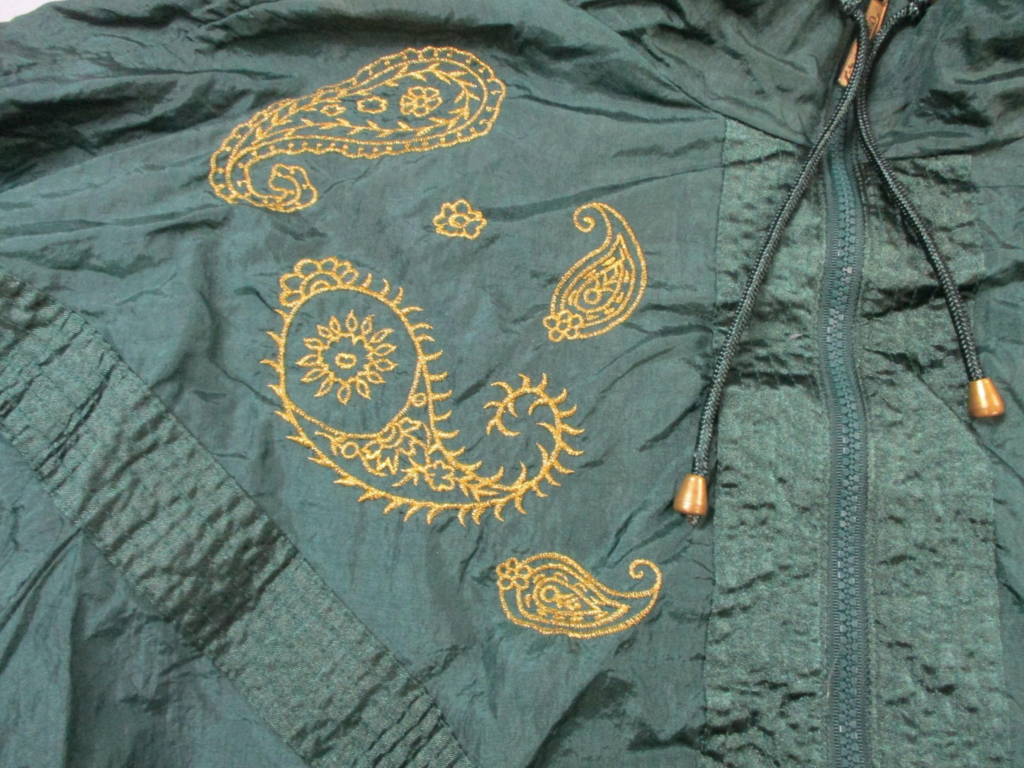 Vintage Adolfo Sport Tracksuit Womens L Green Paisley Nylon Warm Up Set 16503