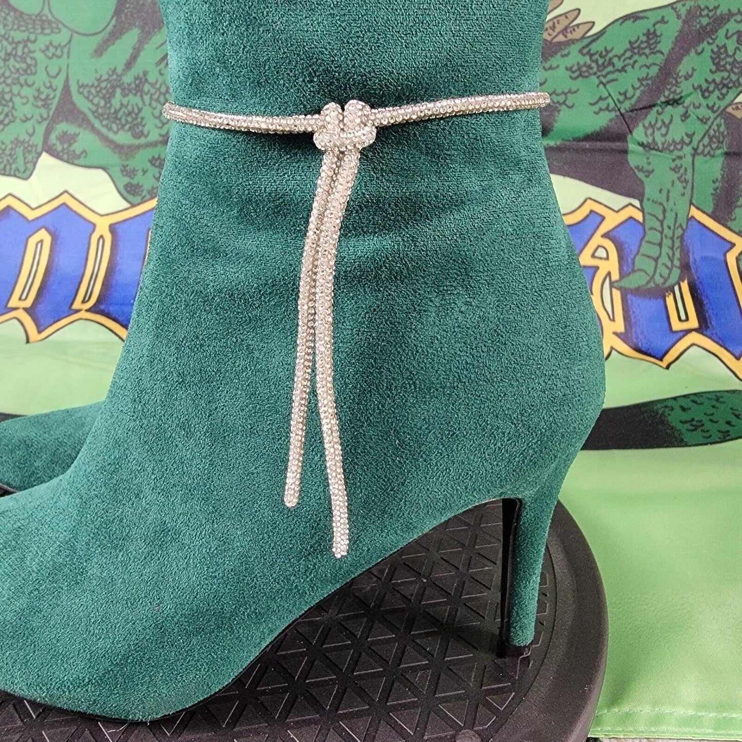 Allegra K Embellished Rhinestone Boots Color Emerald Green Sz 91