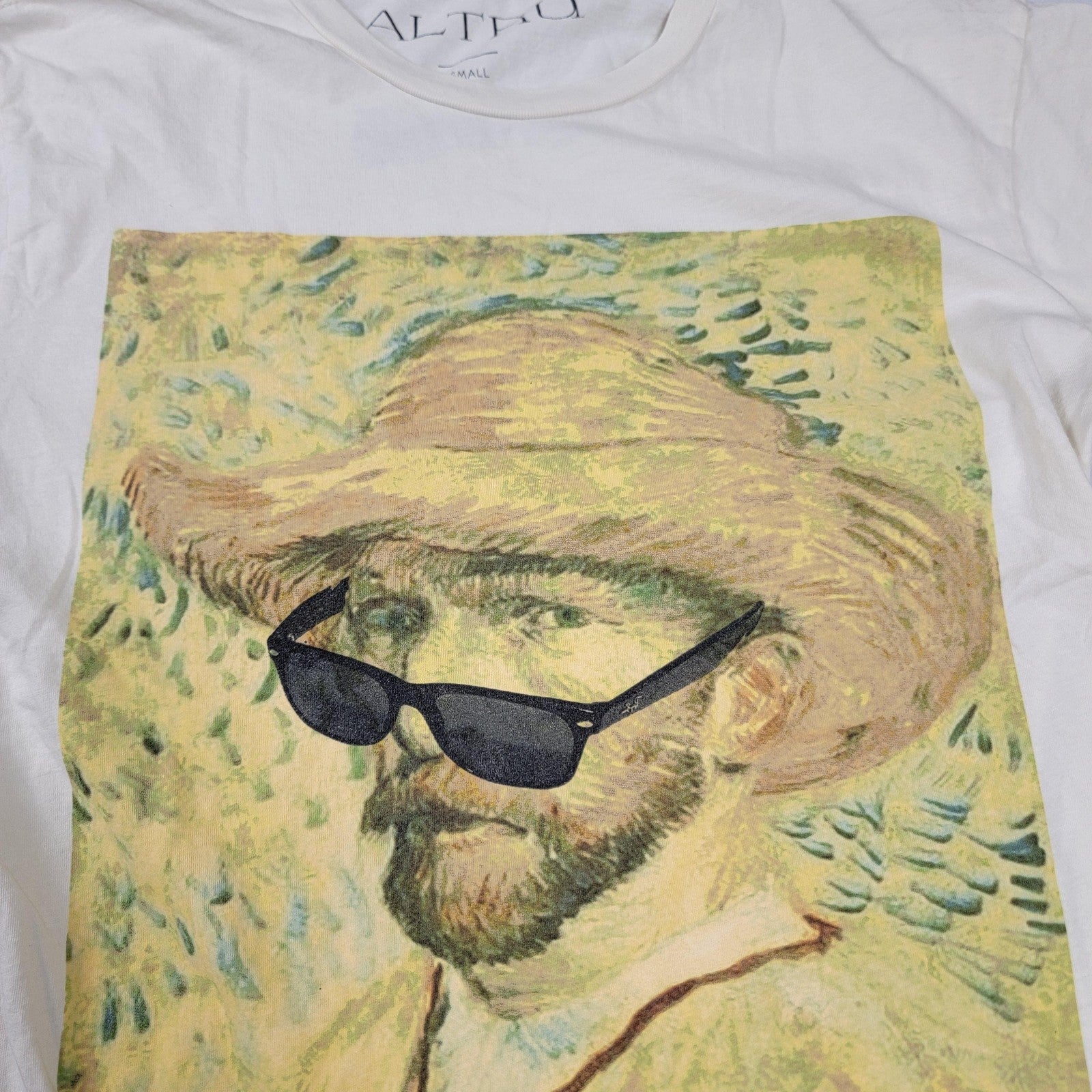 Altru Shirt Unisex Small White Van Gogh Sunglasses Tee Graphic Artist