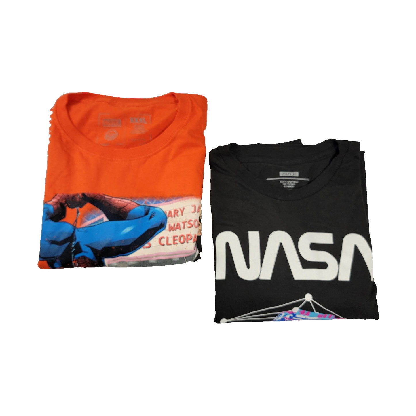 2 Pack Mens 3XL Long Sleeve Tees Marvel SpiderMan Orange & Black NASA