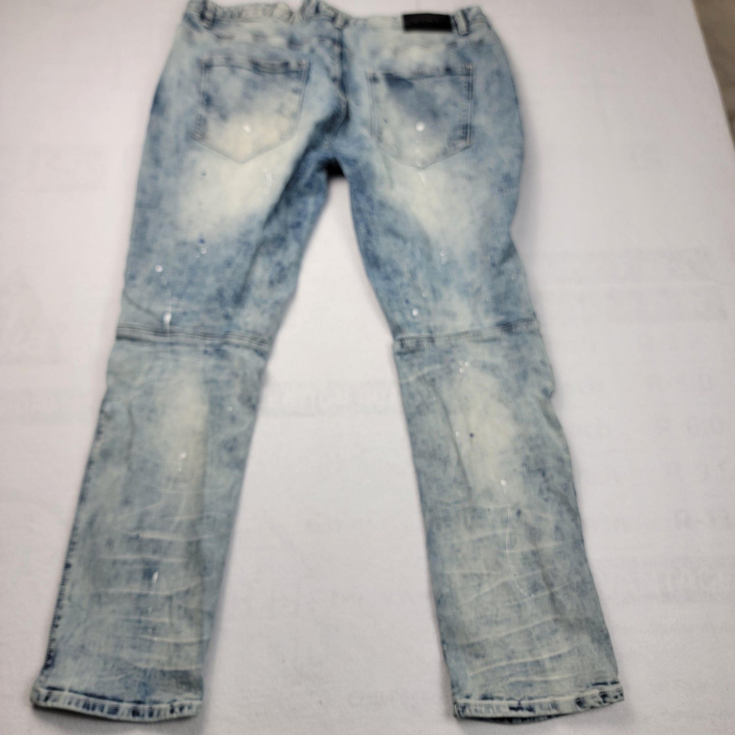 Decibel Jeans Mens 42x32 Blue Distressed Light Wash Splatter Zipper Slim
