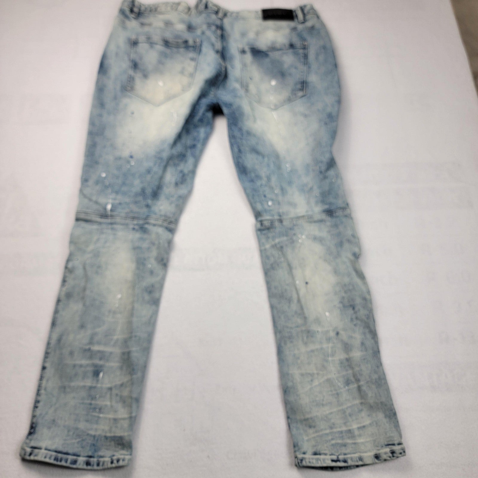 Decibel Jeans Mens 42x32 Blue Distressed Light Wash Splatter Zipper Slim