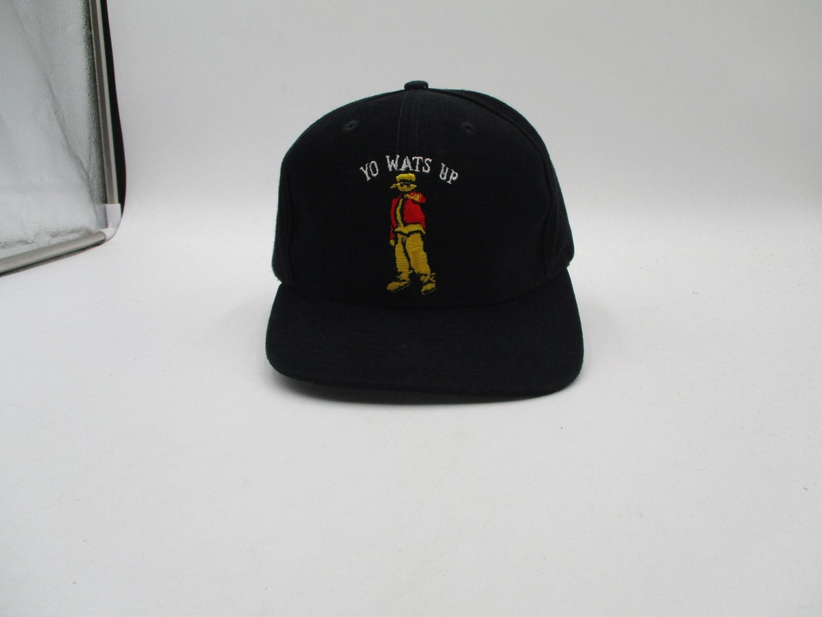 Yo Lid Hat Cap Snap Back Mens One Size Black Yo Wats Up Cartoon Embroidered0