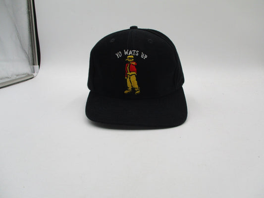 Yo Lid Hat Cap Snap Back Mens One Size Black Yo Wats Up Cartoon Embroidered0