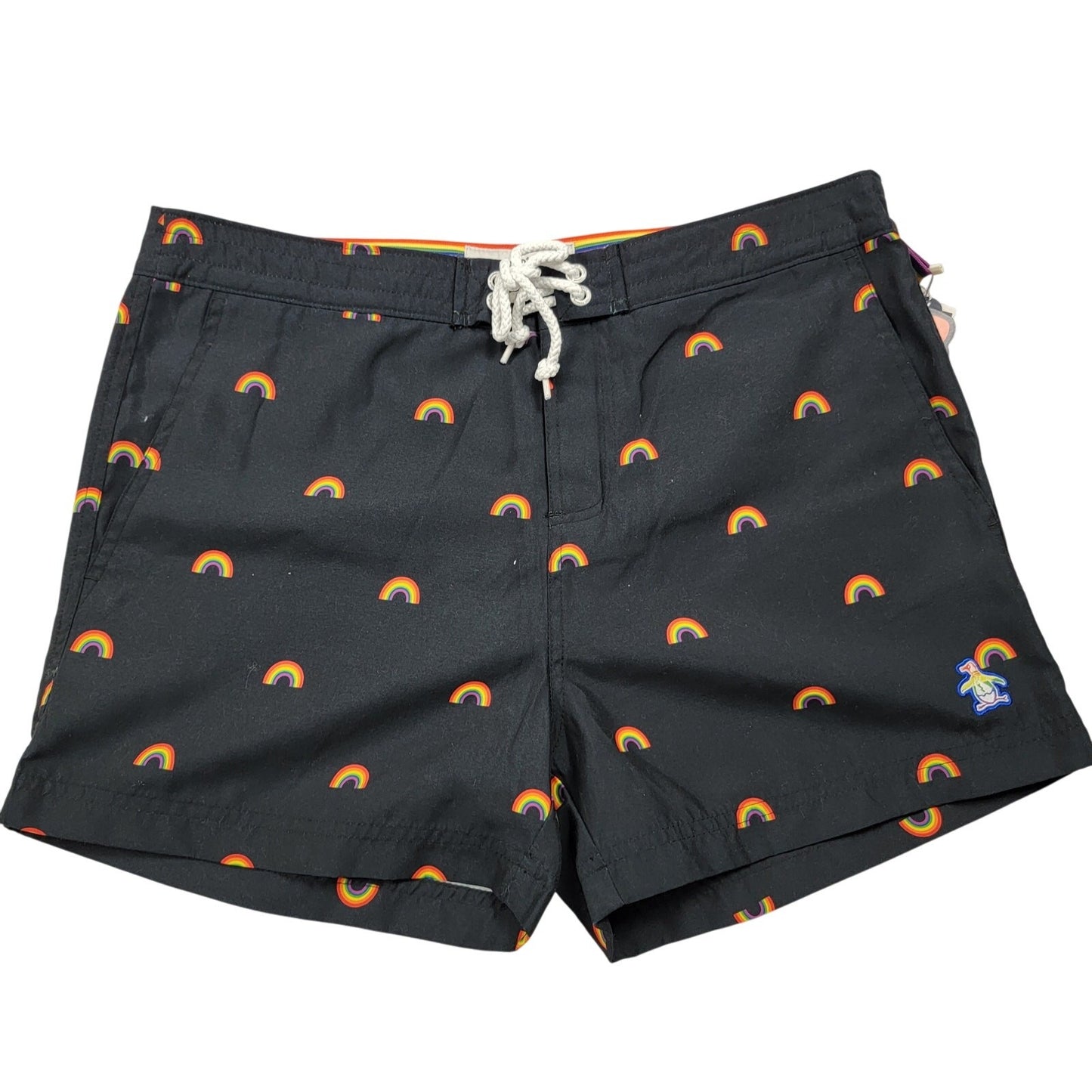 Original Penguin Pride Swim Trunks Men’s Size 31 Rainbow Print Dk Sapphire NWT0