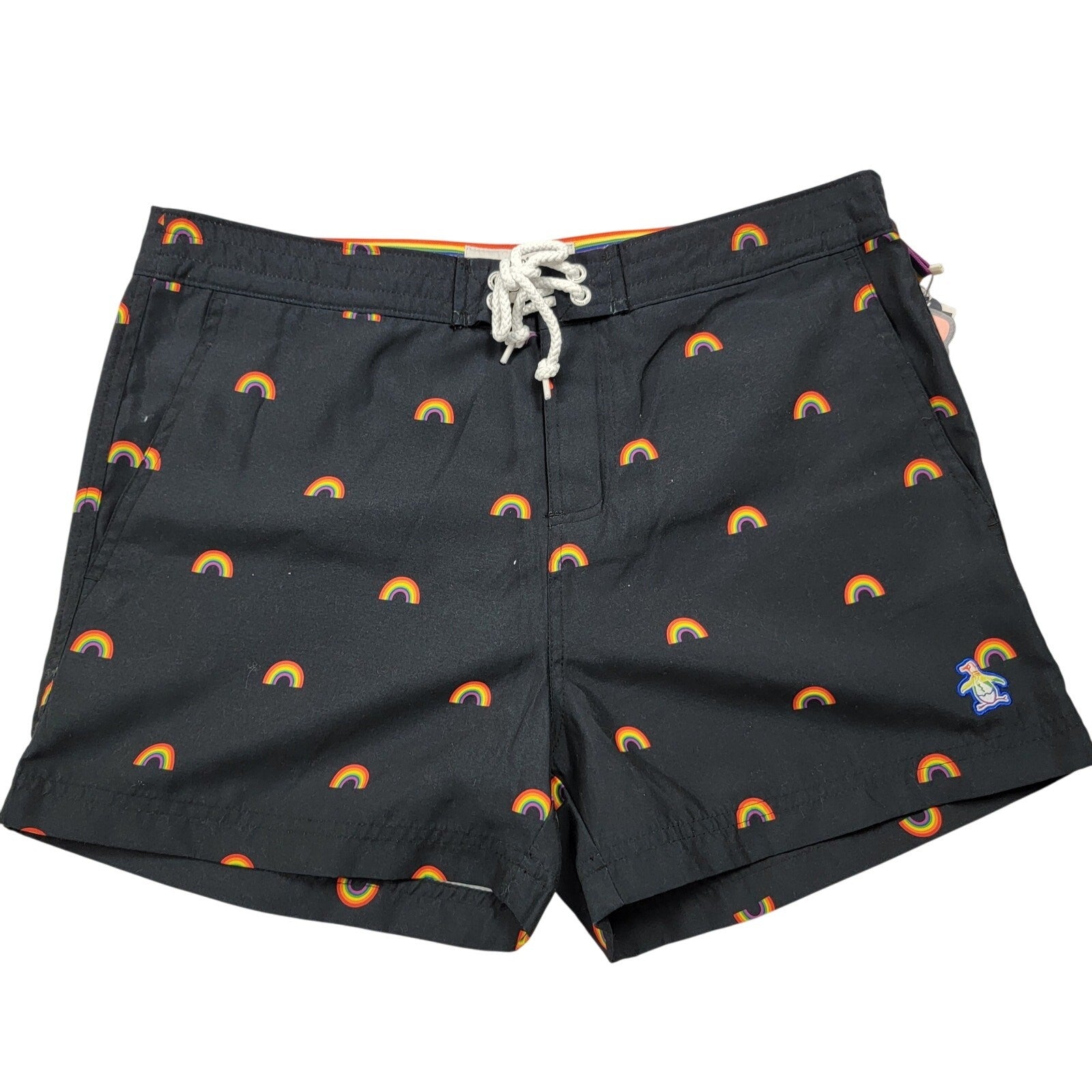 Original Penguin Pride Swim Trunks Men’s Size 31 Rainbow Print Dk Sapphire NWT0