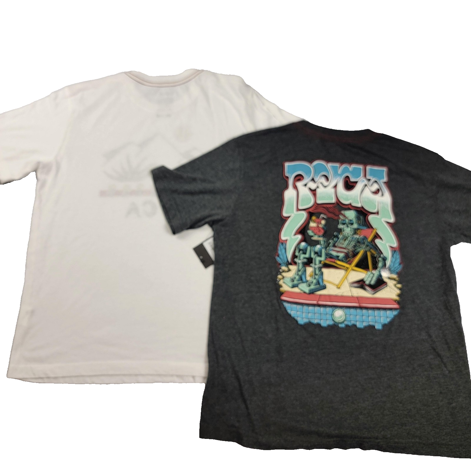 2 Pk RVCA Shirt Boys XL White Gray Graphic Tee Short Sleeve Skate Youth