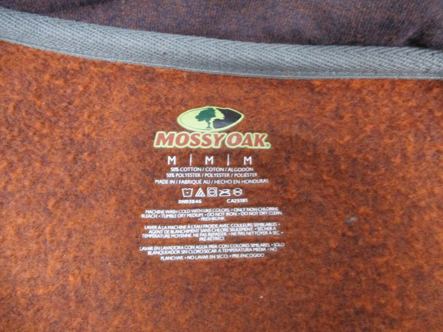 Mossy Oak Sweatshirt Mens Medium Brown 1/4 Zip Pullover Logo Fleece Hunting 12222