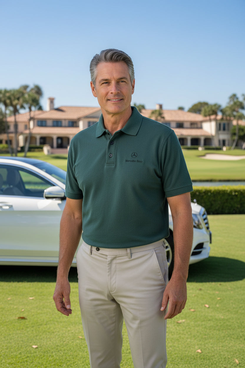 Mercedes-Benz Polo Shirt Mens Small Green Short Sleeve Automotive Logo0
