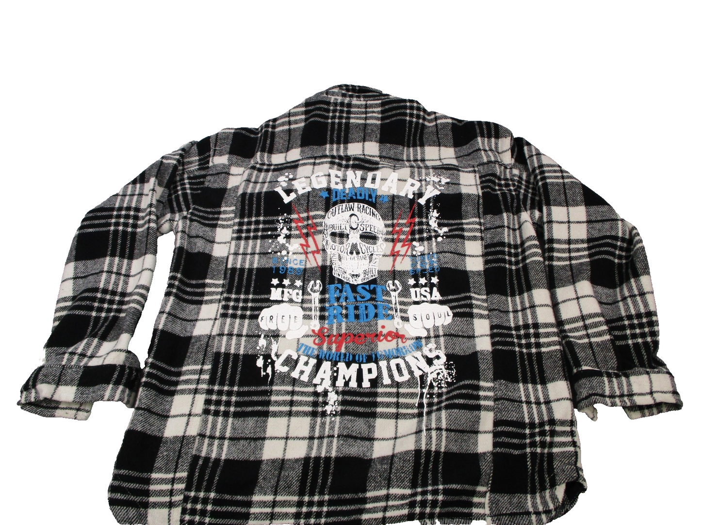 Copper Rivet Shirt Mens 2XL Black White Plaid Flannel Snap Front Graphic Shacket1