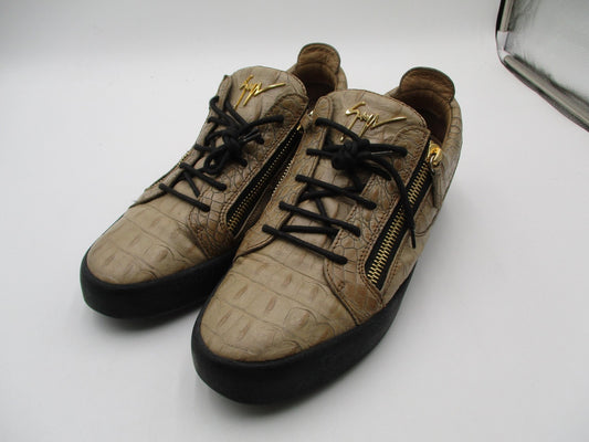 Giuseppe Zanotti Schalfa Shoes Mens Size 13 Beige Croc Zip Leather Sneakers0
