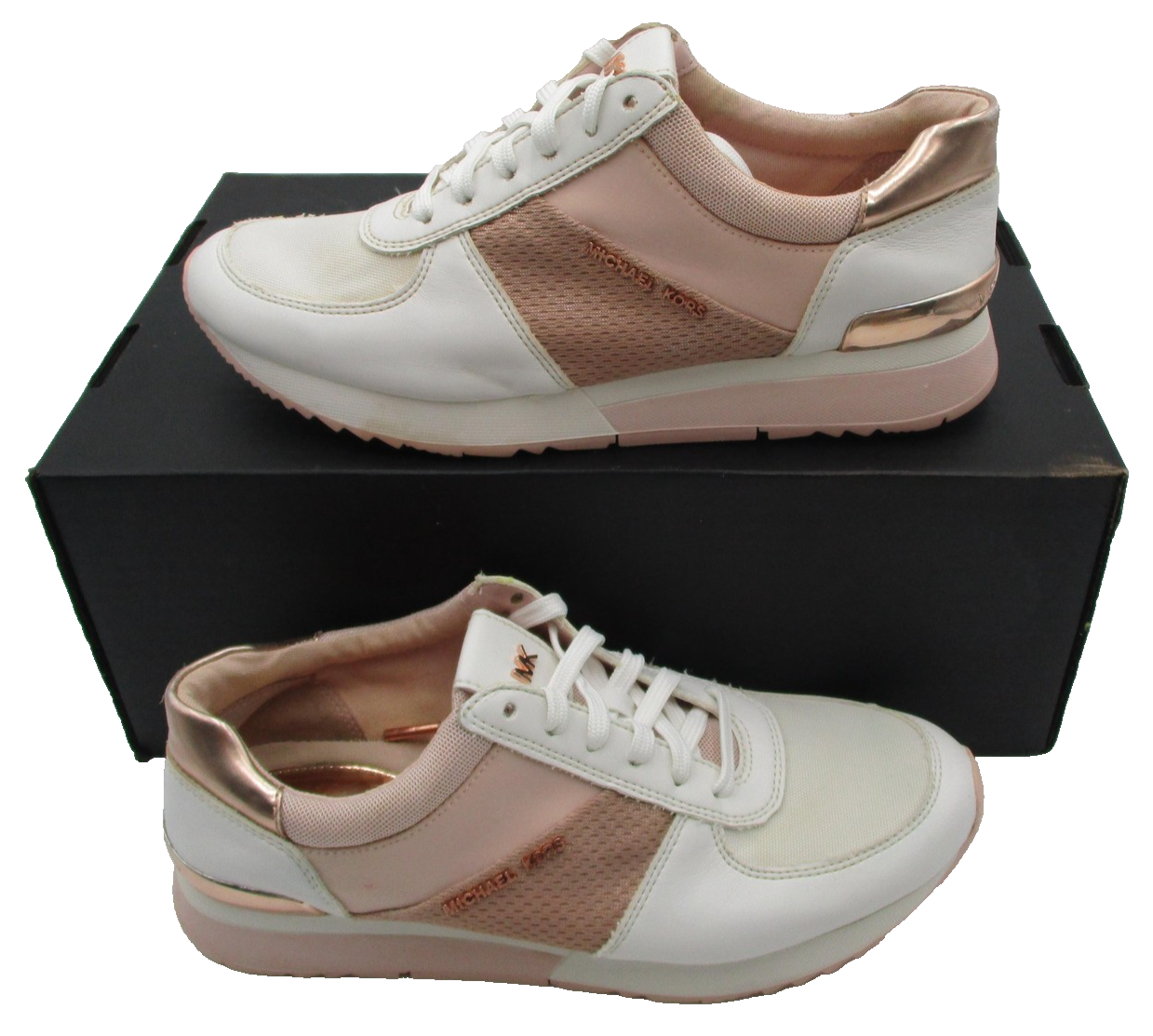 Michael Kors Shoes Womens Size 7.5 Pink Rose Gold Colorblock Sneakers AN21A 1P92