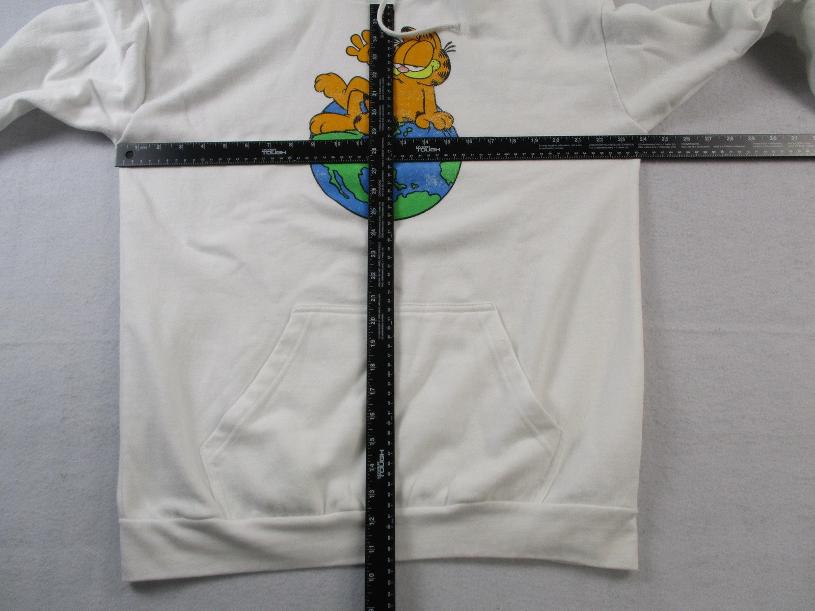 Garfield Hoodie Mens XL White Earth Globe Cartoon Cat Graphic Pullover 147814794