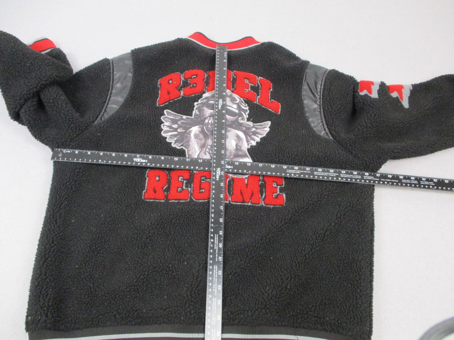 R3bel Regime Jacket Mens 2XL Black Sherpa Varsity Letterman Snap Front Patch9