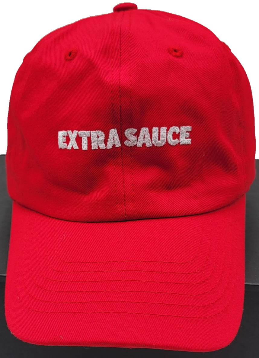 Extra Sauce Hat Cap Strap Back Red Embroidered Fast Food Promo Mens Adjustable0