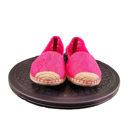 Jennifer Lopez Pink Lace Espadrille Flats Women’s Size 8 Preowned w/ Box0